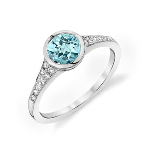 Aquamarine and Pave Diamond Ring - White Gold