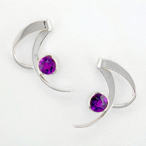 Amethyst Curve Earrings - Silver