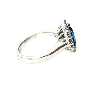 3.21ct Sapphire Ring w/ Diamond Halo - Platinum