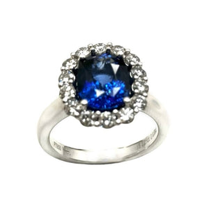 3.21ct Sapphire Ring w/ Diamond Halo - Platinum