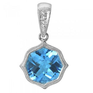 Blue Topaz Bezel Pendant - White Gold